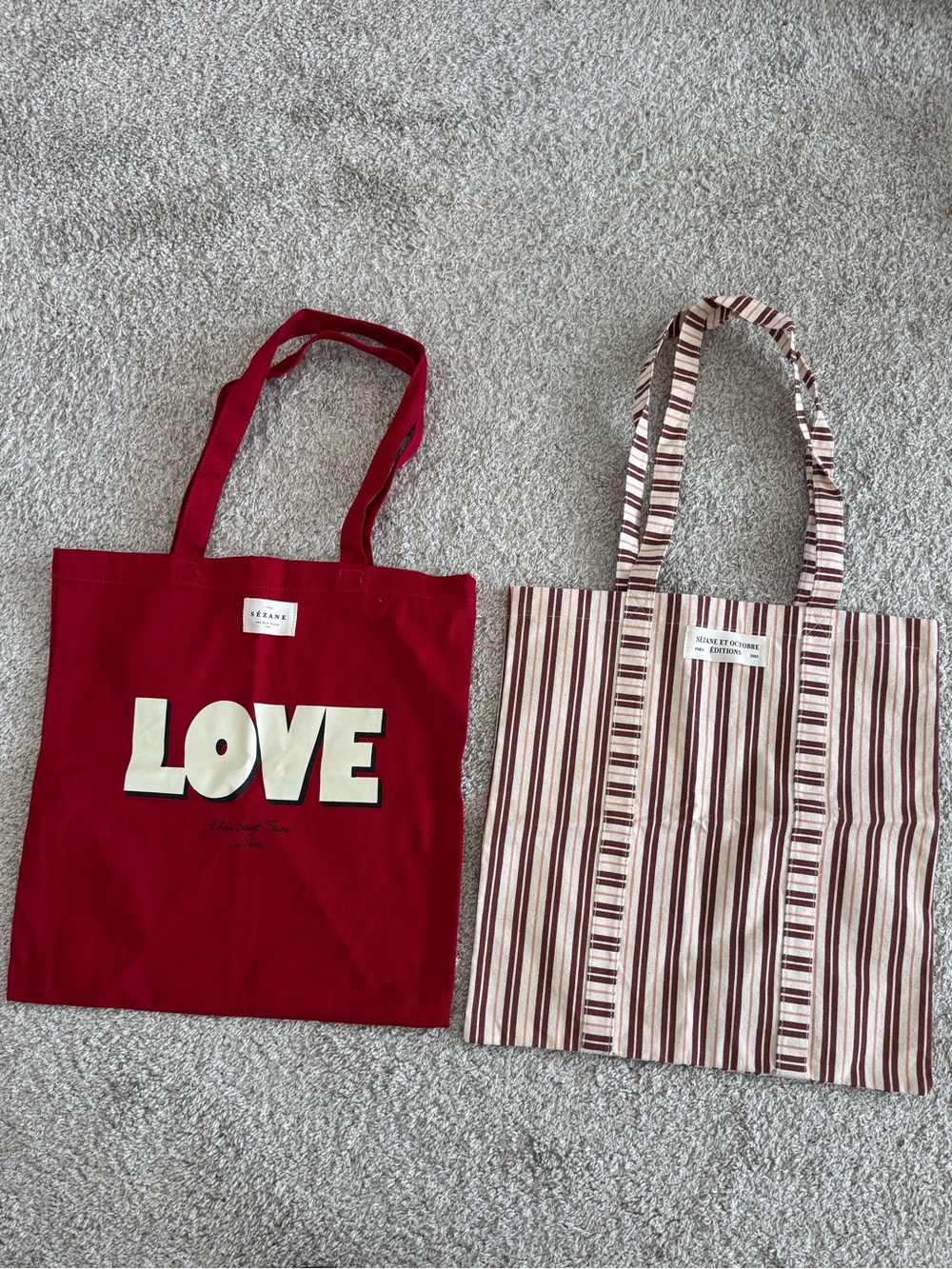 Sézane Red LOVE Canvas Tote Bag Bundle